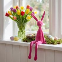 Article Lapin de Pâques assis, floqué, rose, 56 cm