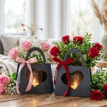 Article Lanterne Décoration Sac Métal avec Coeur Anthracite H18cm 2pcs
