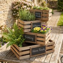 Article Caisse en bois avec planche, bac à plantes 40/35/30/25cm lot de 4