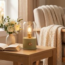 Article Lampe de table LED rétro, blanc chaud/vert, hauteur 19,5 cm