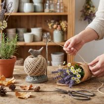 Article Porte-bobine vintage en métal avec oiseau et fil de jute H17cm