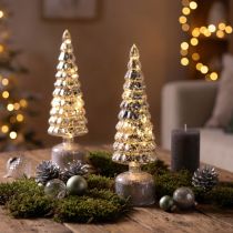 Article Sapin de Noël LED rotatif vert argenté H34cm 2 pcs