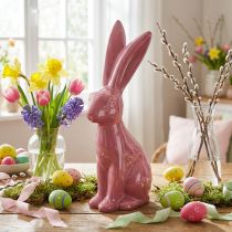 Article Figurine de lapin en céramique brillante, 37 cm, pour Pâques et le printemps.