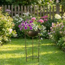 Article Bain d'oiseaux décoratif, coupe à fleurs avec treillis, style rétro, accessoire de jardin élégant, 75 cm
