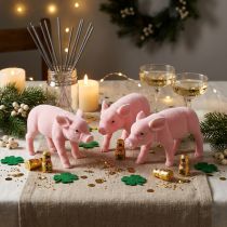 Article Cochon porte-bonheur rose floqué 20cm 3pcs