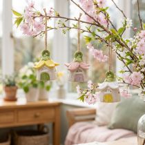 Article Maison de fée en céramique à suspendre, décorée de fleurs, 6 cm, lot de 6