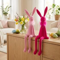 Article Décoration de Pâques : lapin à poser sur une étagère ou un buffet, avec boa en plumes, 36 cm, lot de 2.