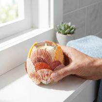 Article Porte-bougie chauffe-plat sur le thème nautique, lanterne, véritables coquillages, décoration pour salle de bain, ambiance festive, 12 cm