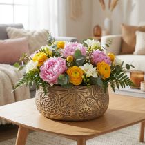 Article Coupelle décorative en céramique fleurs dorées marron Ø23,5cm H11,5cm