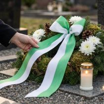 Article Ruban moiré pour couronne, 125 mm x 25 m, vert et blanc, ruban tissé en taffetas, ruban national, ruban décoratif