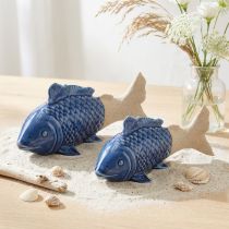 Article Décoration de poisson en céramique bleu marine beige 20×8×8,5 cm 2 pcs