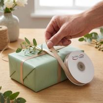Article Ruban cadeau beige étroit, ruban fin pour emballage, 10 mm de large, 50 m de long