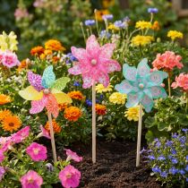 Article Pinwheel rose turquoise décoration estivale colorée Ø15cm H48cm 3pcs