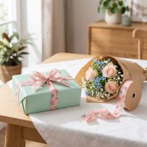 Article Ruban cadeau à motif floral pour cadeaux et loisirs créatifs, 2,5 cm de large, 15 m de long