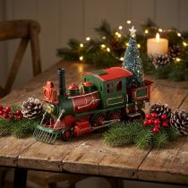 Article Train de Noël locomotive décorative en métal rouge avec sapin de Noël 20 cm