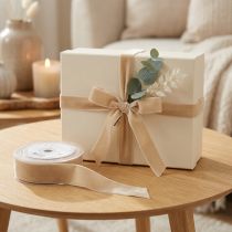 Article Ruban de velours, ruban décoratif, ruban cadeau en velours, beige, 40 mm, 8 m