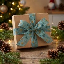 Article Ruban cadeau noeud ruban avec étoiles bleu or 25mm 15m