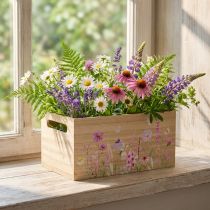 Article Petite boîte en bois, caisse en bois, fleurs, papillon, 30 x 18 cm
