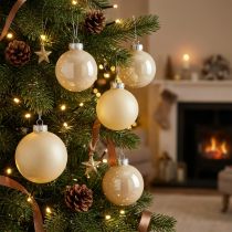 Article Boules de sapin de Noël en verre Boules de Noël crème mix Ø6cm 24 pcs