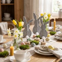 Article Décoration de table sur pied décoration lapin de Pâques feutre gris 28,5 cm 4 pcs