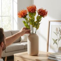Article Pincushion Fleur Artificielle Exotique Orange Leucospermum Protea 73cm 3pcs
