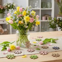 Article Fleurs en bois fleurs de décoration dispersées vert/rose/bleu/naturel Ø3,5–5cm 72 pcs