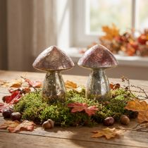Article Champignons décoratifs décoration automne rose verre Ø9cm H13,5cm 2pcs