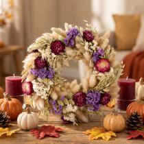 Article Couronne de fleurs séchées, décoration de table festive pour les occasions spéciales et les saisons, 25 cm