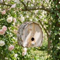Article Nichoir décoratif nichoir maison d'oiseau décor de jardin en bois blanc naturel délavé H22cm W21cm
