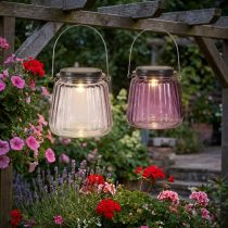 Article Lampe de jardin LED solaire en verre à suspendre Violet Ø10,5 cm 2 pièces