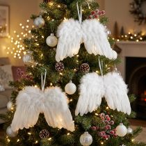 Article Décoration suspendue ailes d'ange en plumes blanches 25×18cm – Lot de 3