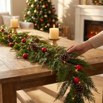 Article Guirlande de sapin thuya vert avec fruits, ornement décoratif à suspendre, décoration de Noël, guirlande artificielle festive, 175 cm de long