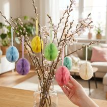 Article Oeufs en nid d'abeille pour décoration en papier à suspendre Oeufs de Pâques colorés 6 cm 6 pièces