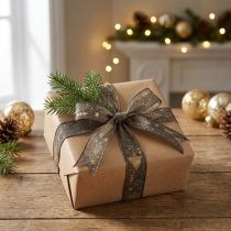 Article Ruban de Noël ruban cadeau marron doré sapin 25mm 15m