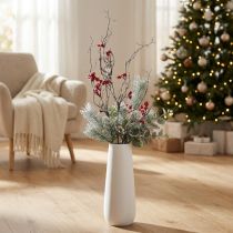 Article Branche artificielle longue branche enneigée avec baies rouges 130cm