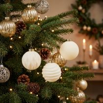 Article Boule de Noël blanche à textures variées, 8 cm, lot de 12.