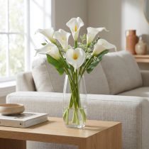 Article Lys calla artificiel à étamines jaunes, fleurs décoratives, 35 cm, lot de 10