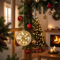 Article Boule de Noël LED guirlande lumineuse en verre coeurs Ø15cm
