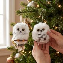 Article Décorations hibou, figurines de hibou à suspendre, blanc et gris, 6 cm, lot de 2