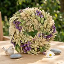Article Couronne de fleurs séchées pour le printemps et l'été, pour la table et la porte d'entrée, pour les occasions spéciales avec des touches de couleur, 26 cm