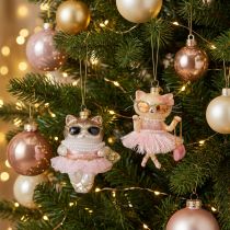 Article Ornements de Noël en verre représentant un chat avec un tutu, 11 cm, lot de 2.