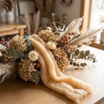Article Cordon de laine, ruban de laine, crème et orange, 10 m de laine pour couronnes et compositions florales