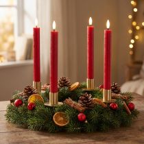 Article Bougie conique LED, rouge avec lumière blanc chaud, 24 cm, lot de 2
