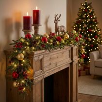 Article Guirlande de sapin de Noël, verte et brune avec pommes de pin, 185 cm, décoration