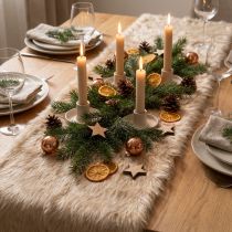 Article Chemin de table beige avec surface en fausse fourrure et bordure en fourrure, 24 x 140 cm