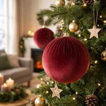 Article Grande décoration de sapin de Noël en velours rouge à suspendre, 25 cm, 2 pièces