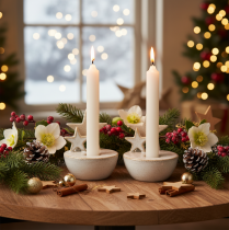 Article Bougeoirs en céramique en forme d'étoile, décoration de Noël, 11 cm, lot de 2