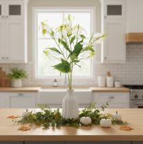 Article Fleur artificielle Gloriosa, blanche et jaune, élégante branche fleurie décorative, 80 cm, lot de 3