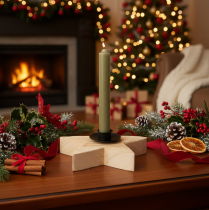 Article Bougeoir rustique en bois en forme d'étoile pour bougies coniques, 16 cm