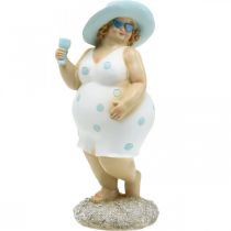 Dame au chapeau, décoration mer, été, baigneuse bleu/blanc H27cm